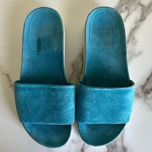 Stuart Weitzman Women Size 7 Blue Suede Platform Flip Flops Sandals Y2K Bratz - Picture 9 of 9